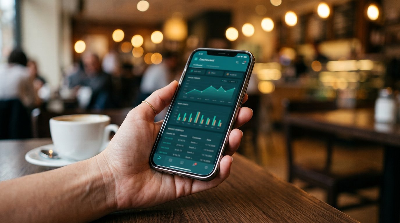 Shop owner checking daily POS sales on mobile
